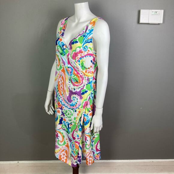 Lauren Ralph Lauren Dress Size 10 Colorful Sleeveless Wrap coastal summer - Picture 4 of 12